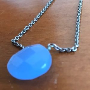 Baked Beads blue glass and SS chain necklace